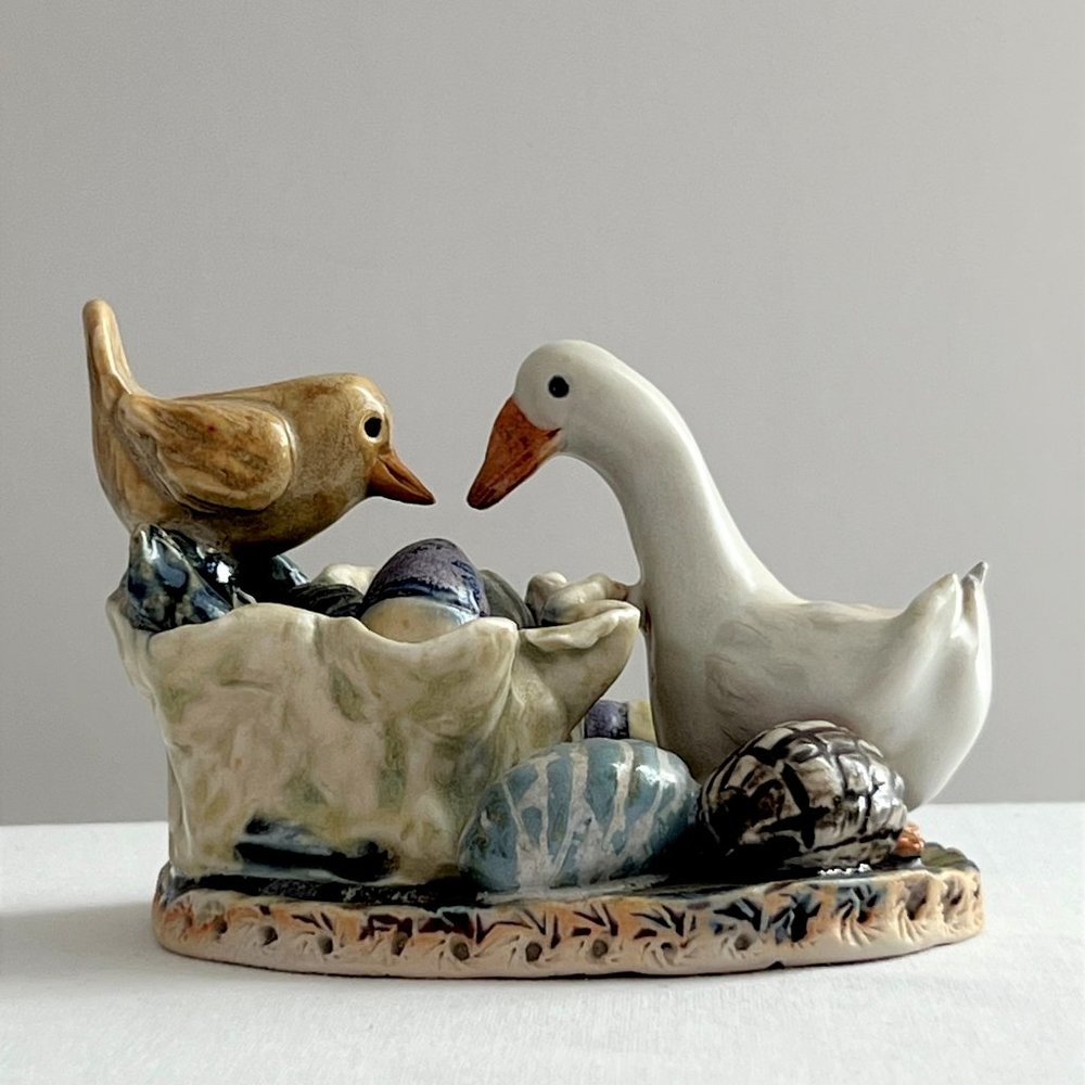 Vintage Goose & Bird Easter Egg Basket Clay Art